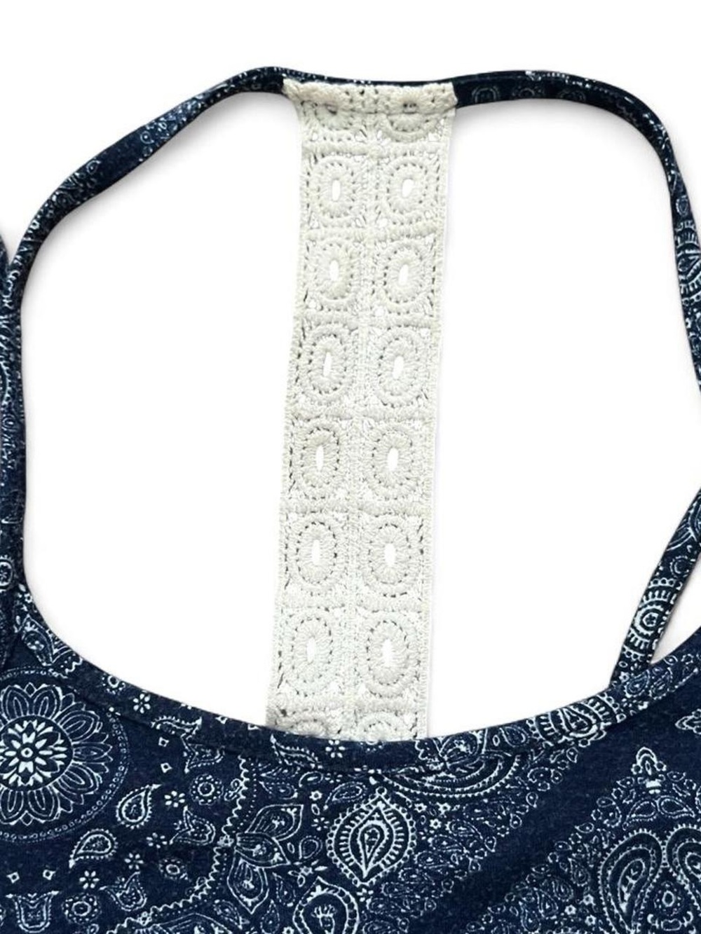 Size Small Crochet Detail Blue Patterned Tank Top - Picture 8 of 8